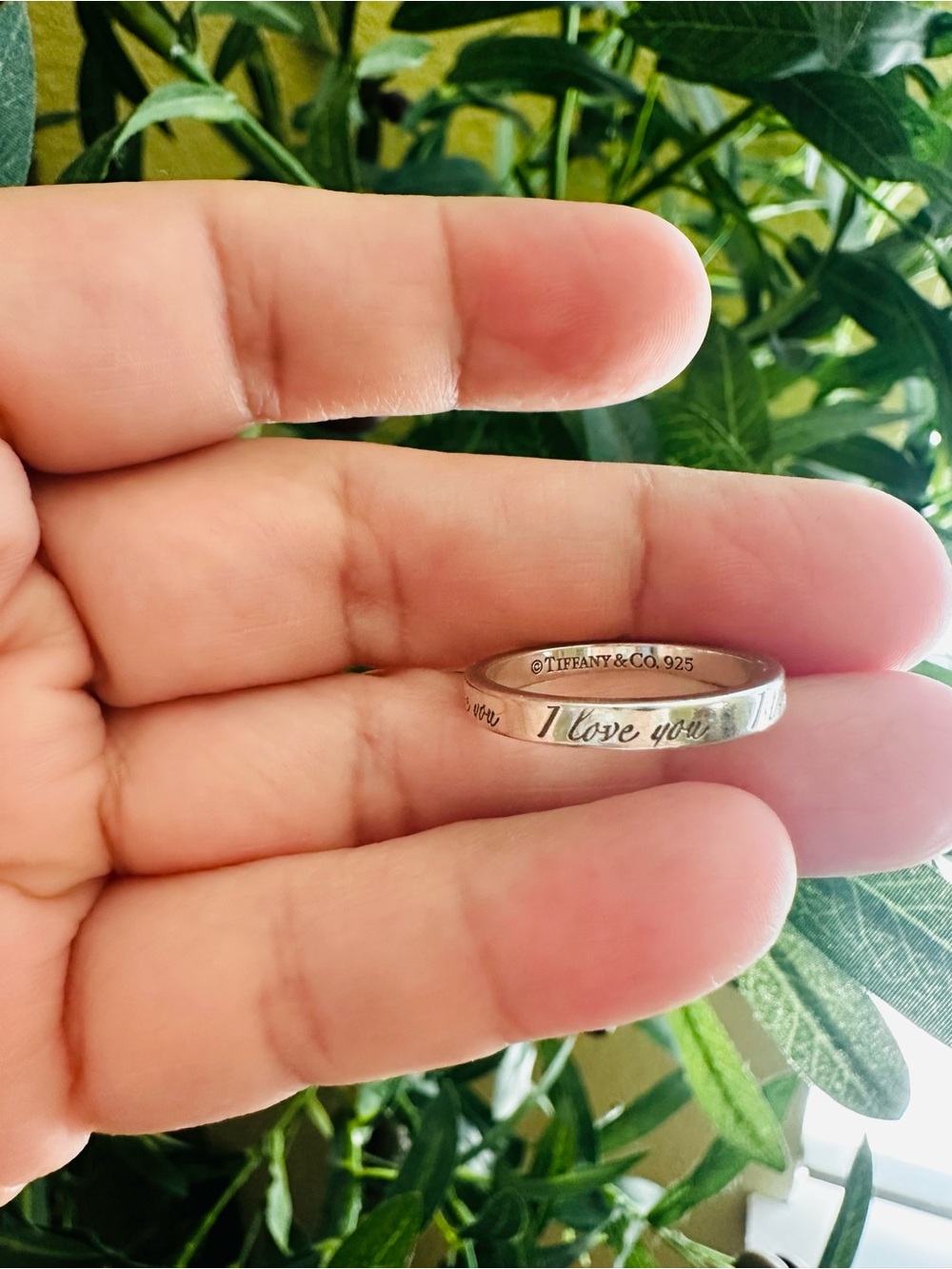 Tiffany & Co. Silver Engraved 'I Love You' Band with Blue Box